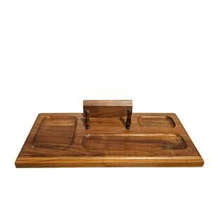 Vintage MCM Walnut Wood Mens Dresser Valet Tray Desk Catchall Organizer Caddy